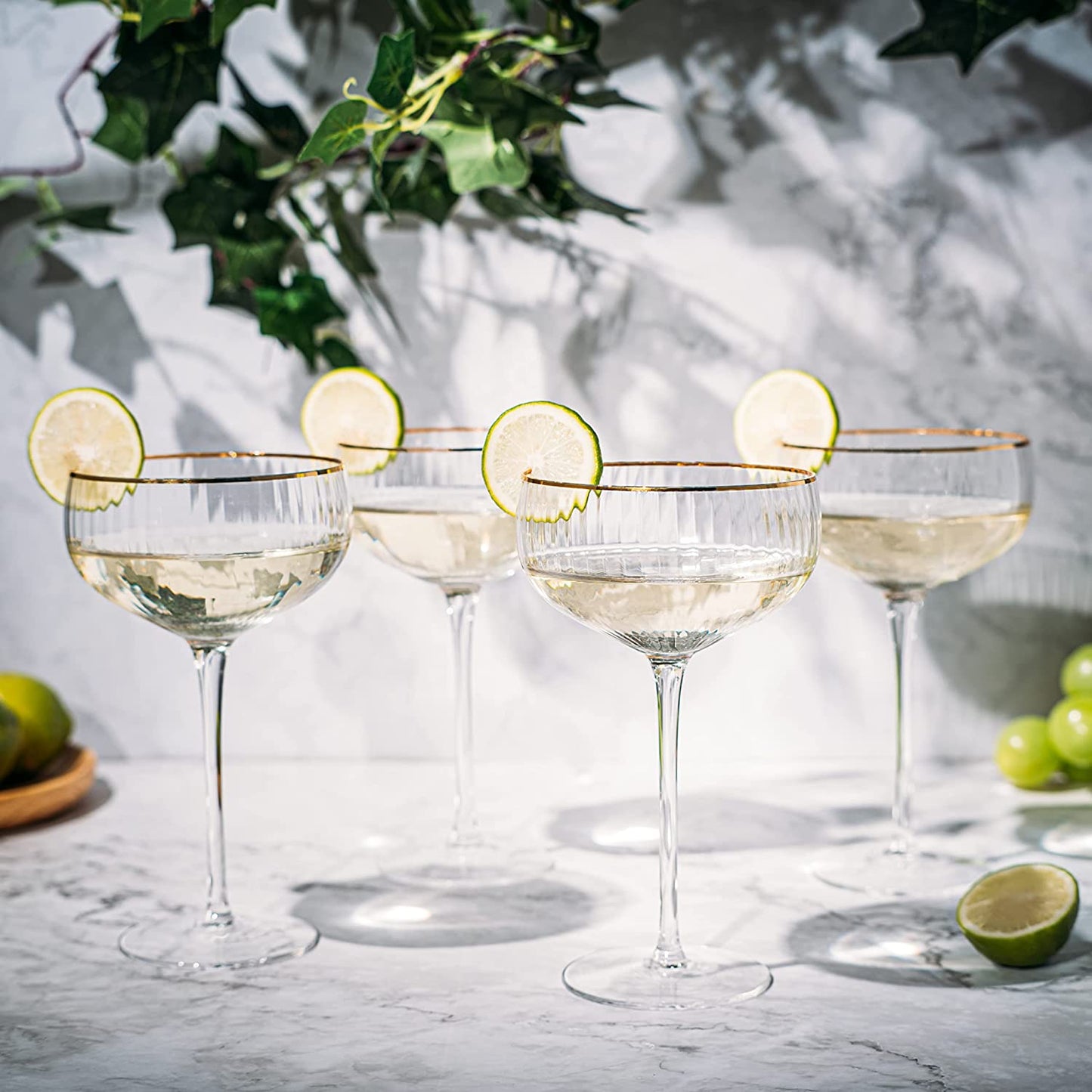 Coupe Cocktail Glasses 7 oz, Set of 4 Classic Manhattan Glasses For Cocktails, Libbey Champagne Coupe, Classic Coupe Glasses with Gold Rim, Crystal with Stems Wine Savant