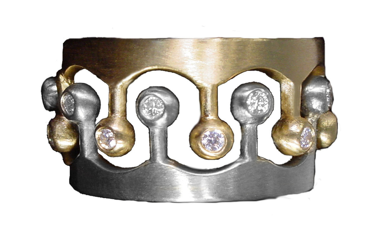 Crown Ring- CR1-18K Gold with Diamonds: Mixed Gold Colors Available