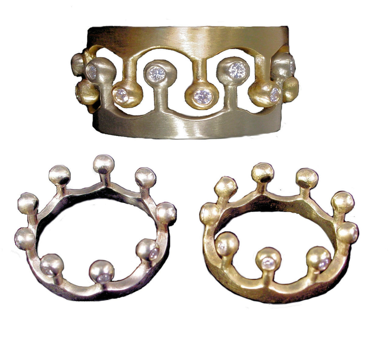 Crown Ring- CR1-18K Gold with Diamonds: Mixed Gold Colors Available