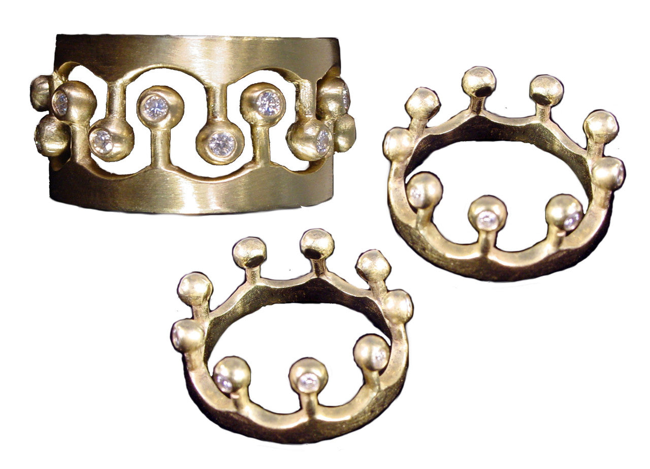 Crown Ring- CR1-18K Gold with Diamonds: Mixed Gold Colors Available