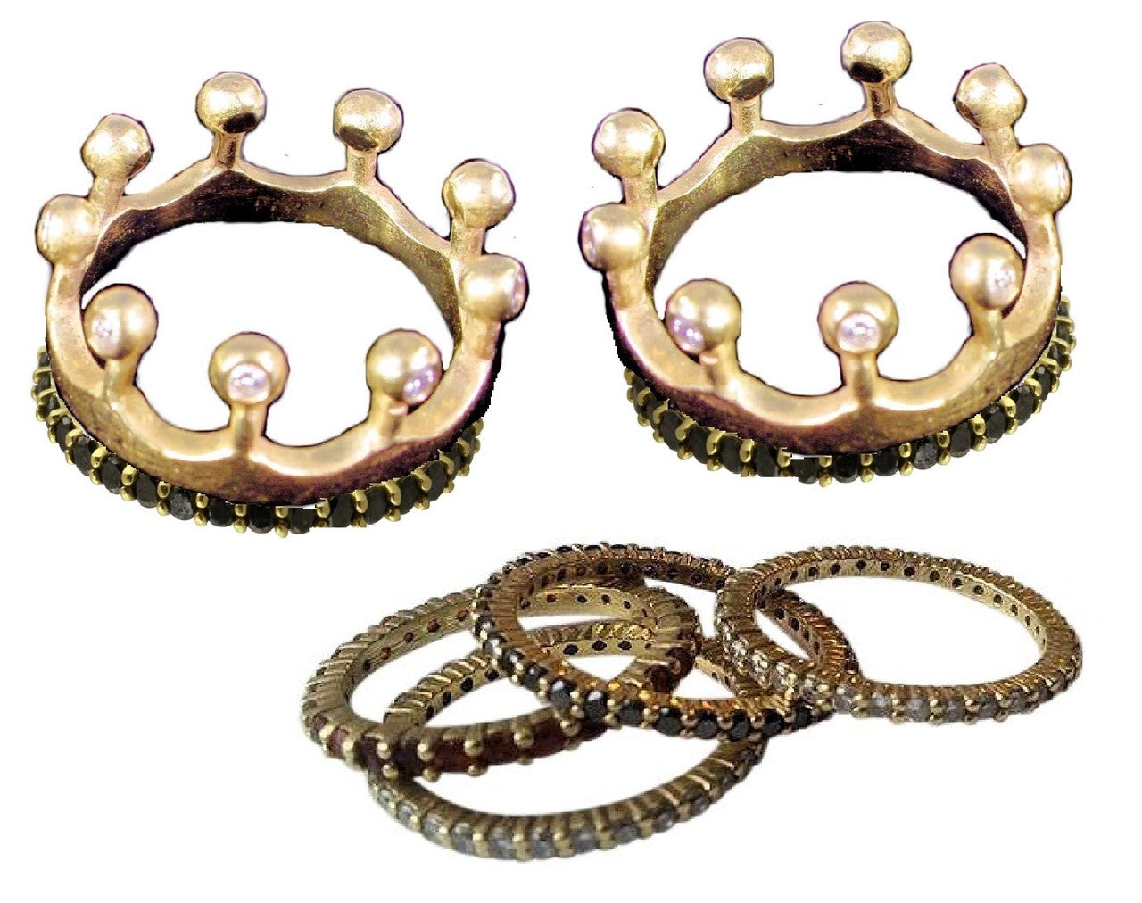 Crown Ring- CR1-18K Gold with Diamonds: Mixed Gold Colors Available