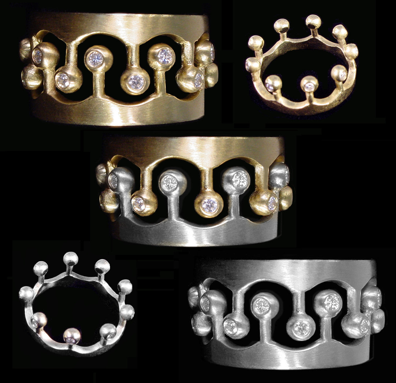 Crown Ring- CR1-18K Gold with Diamonds: Mixed Gold Colors Available
