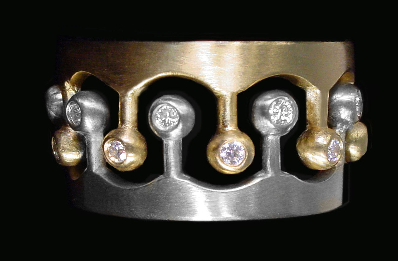 Crown Ring- CR1-18K Gold with Diamonds: Mixed Gold Colors Available