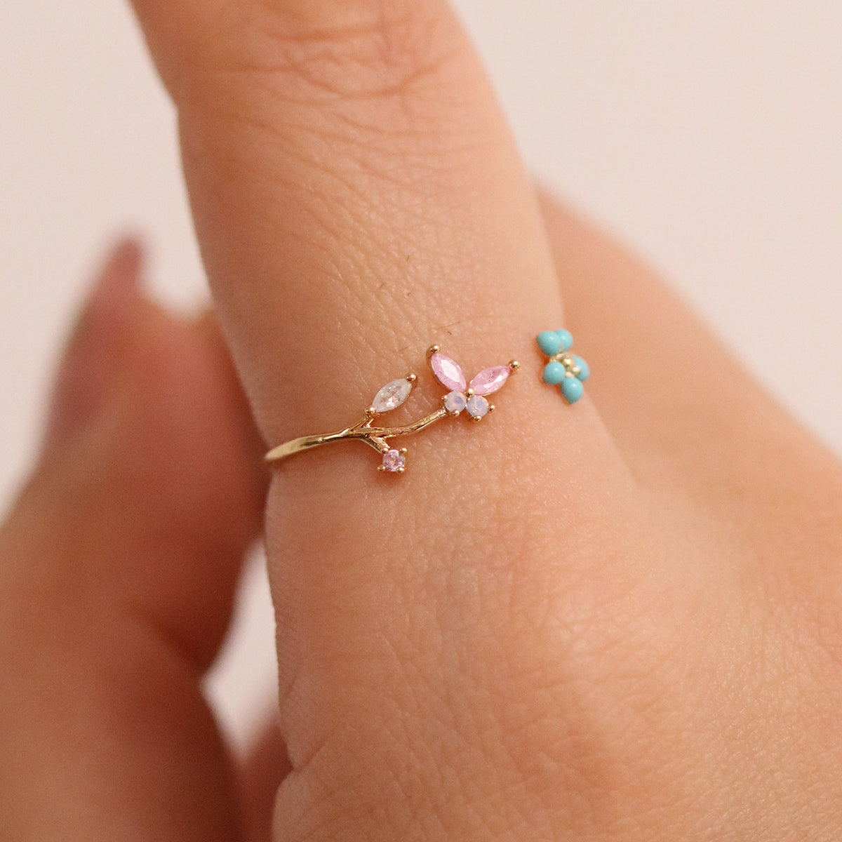 Turquoise Blossom Butterfly Ring-1