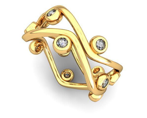 Wave Stacking Rings- 18K Gold with Diamonds.