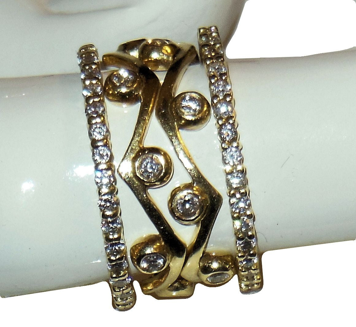Wave Stacking Rings- 18K Gold with Diamonds.