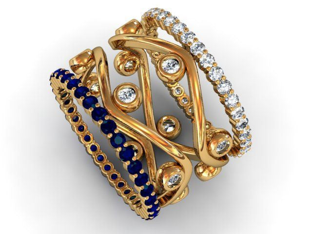Wave Stacking Rings- 18K Gold with Diamonds.