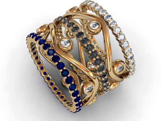 Wave Stacking Rings- 18K Gold with Diamonds.