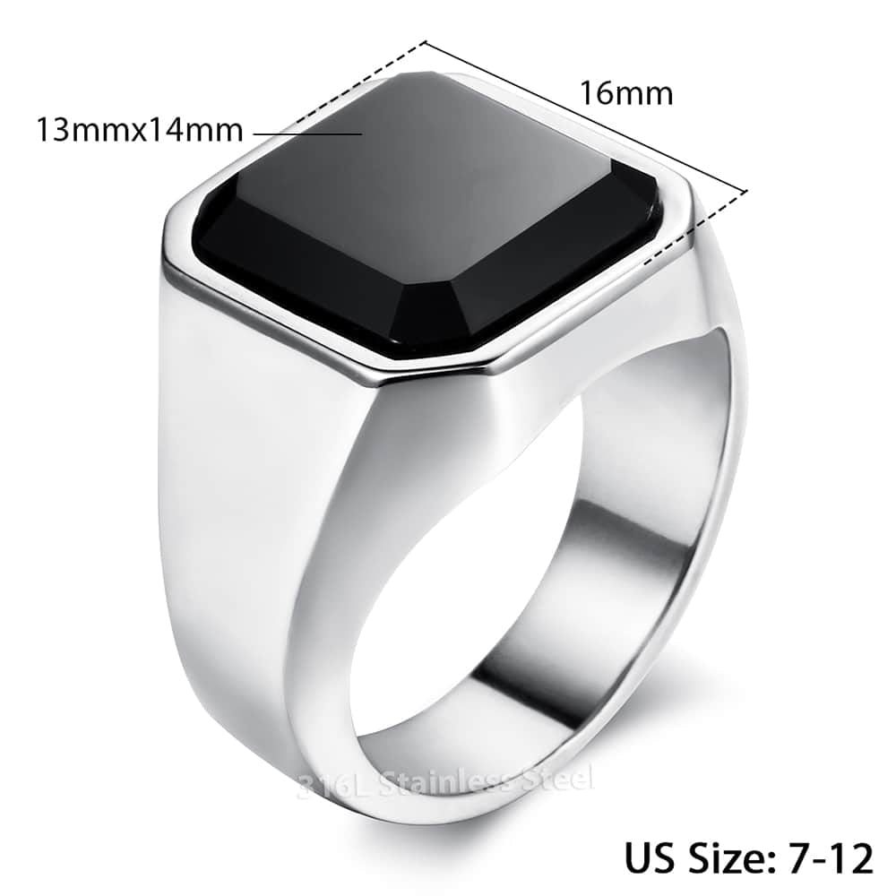 Black Carnelian CZ Gold Tone Ring for Men Boys 316L Stainless Steel Signet Rings Square Shape Royal Male Jewelry