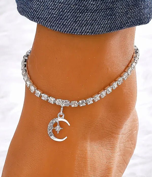 Rhinestone Moon Charm Anklet Ankle Bracelet