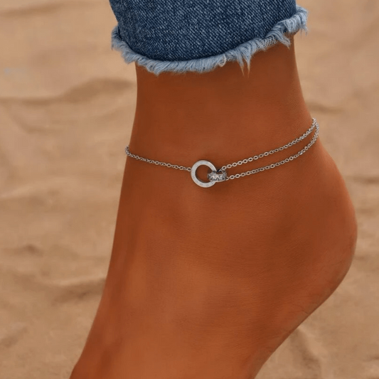 Rhinestone Detail Double Layered Anklet Ankle Bracelet