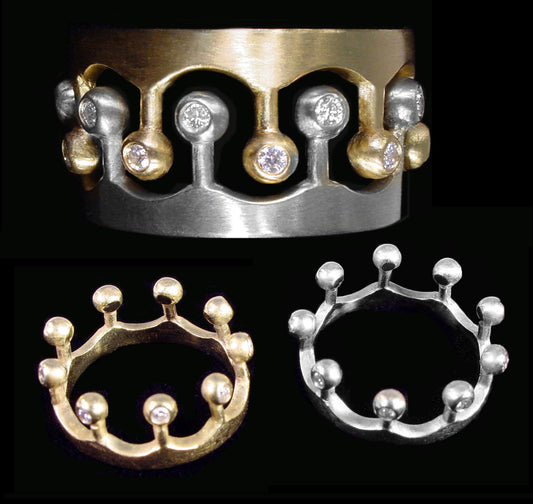 Crown Ring- CR1-18K Gold with Diamonds: Mixed Gold Colors Available