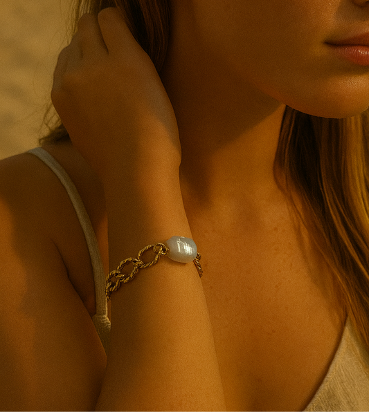 Textured Link Pearl Bracelet
